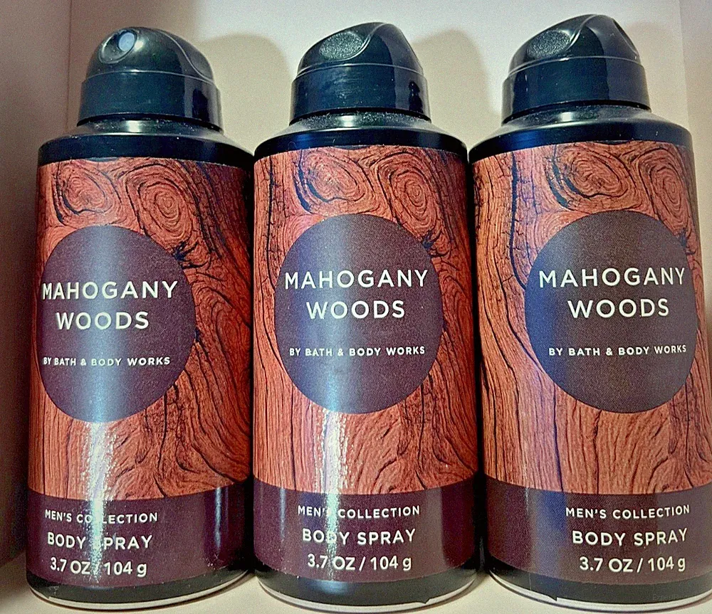 3x BATH & BODY WORKS MENS BODY SPRAY FRAGRANCE MAHOGANY WOODS Lot x 3