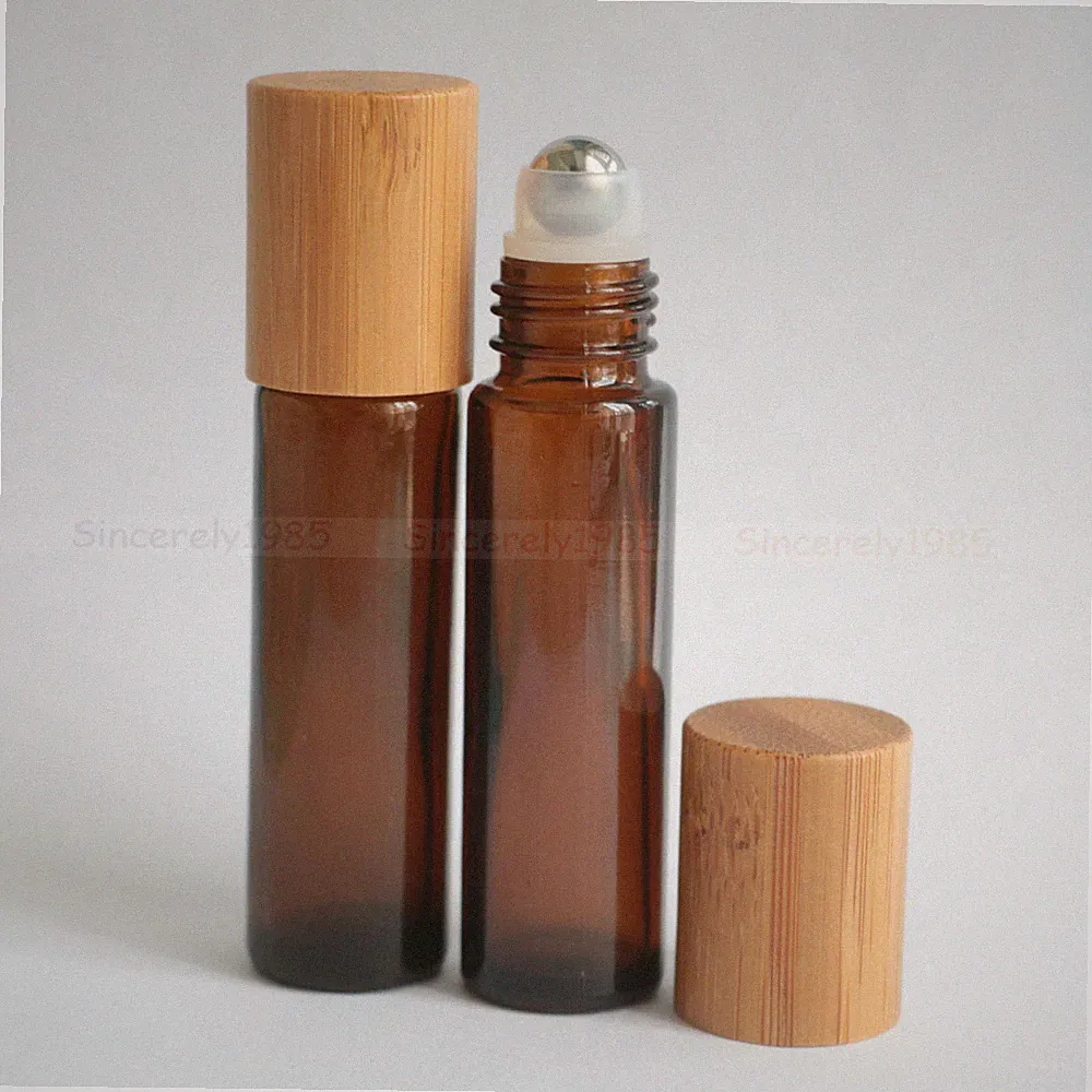 5ML 10ml Glass Roll on Bottles BamBoo Wood lid Roller Ball Essential Oil Perfume