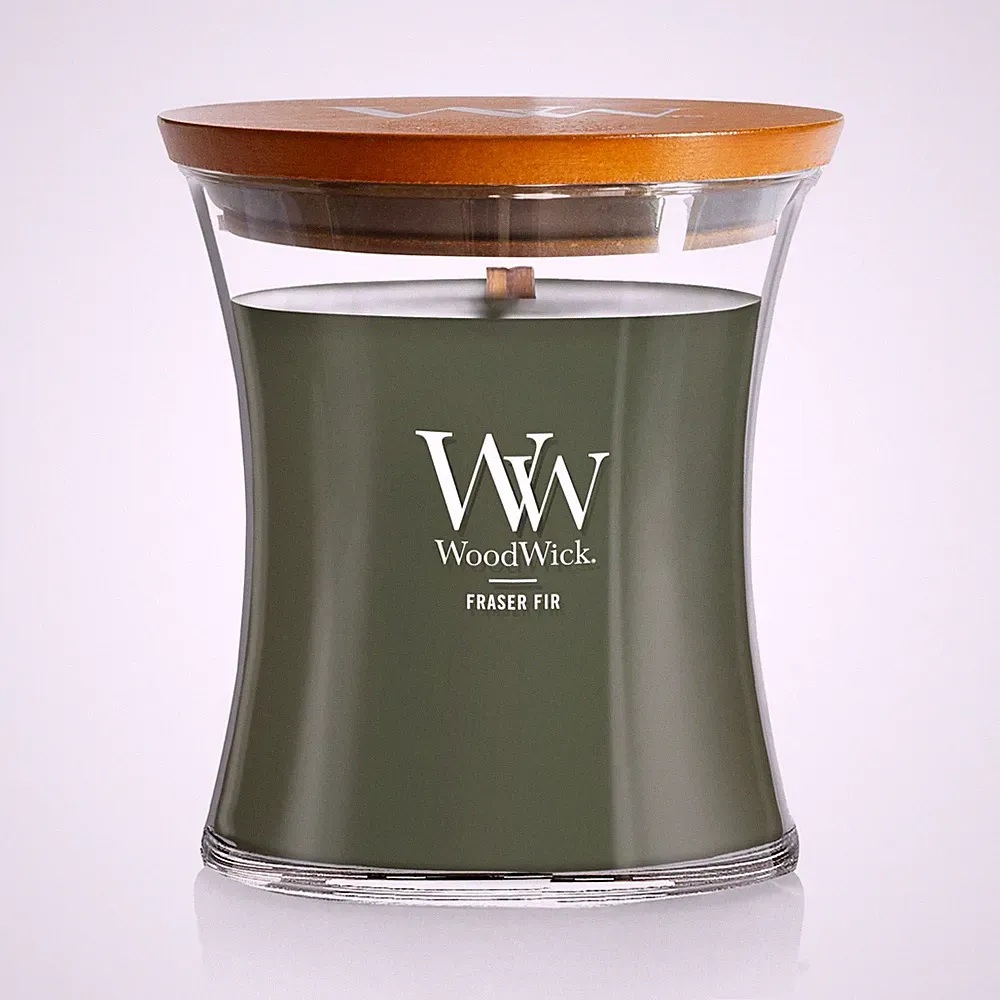 Frasier Fir Candle Hourglass Design Crackling Wick Warm Amber Fragrance 80 Hr