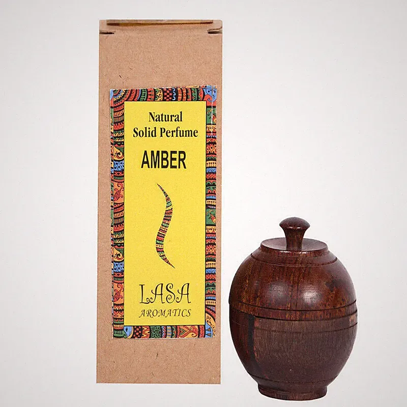 Lasa Amber Natural Solid Perfume And Long Lasting Fragrance Wooden Jar