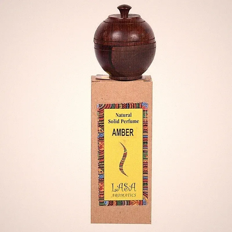 Lasa Amber Natural Solid Perfume In Wooden Jar Long Lasting Fragrance Unisex