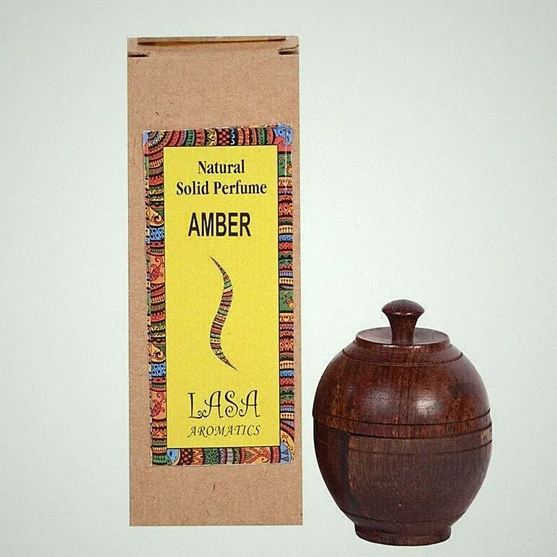 Lasa Aromatics Amber Natural Solid Perfume Wooden Jar Long Lasting Fragrance 6g