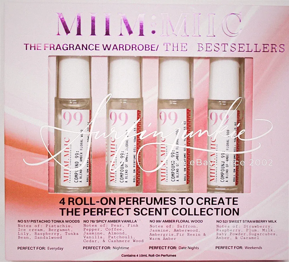 MIIM.MIIC Perfume 99 Amber Floral Wood Fragrance Roll On Travel Mini 4pc .33 oz