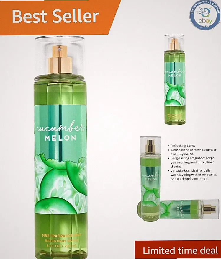 Refreshing 8oz Cucumber Melon Fine Fragrance Mist with Amber Wood Essence